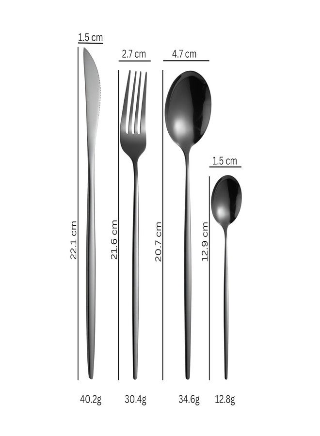 FS COOL Black Flatware Stainless Steel Forks and Spoons Dinnerware, French Style 24-Piece Kitchen Utensils, Portable Utensils Set with Gift Box, Modern Flatware Cutlery Set (Black, Set of 24) - Image 2