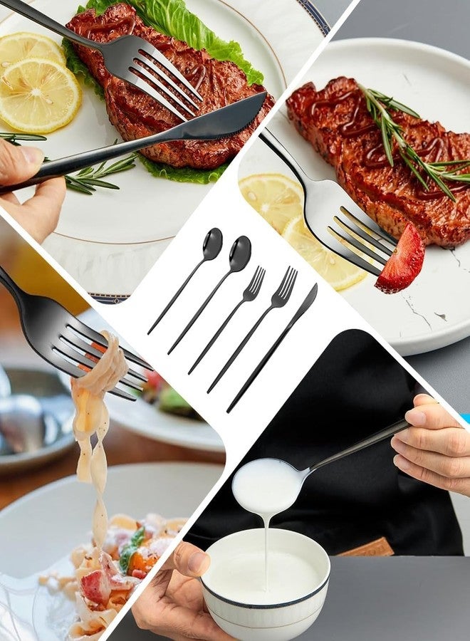 FS COOL Black Flatware Stainless Steel Forks and Spoons Dinnerware, French Style 24-Piece Kitchen Utensils, Portable Utensils Set with Gift Box, Modern Flatware Cutlery Set (Black, Set of 24) - Image 3