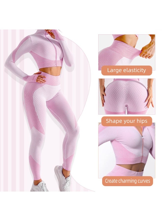 NIBEMINENT Women's 3pcs Seamless Workout Outfits Sets, Yoga Sportswear Tracksuit Leggings and Stretch Sports Bra Fitness - Image 3