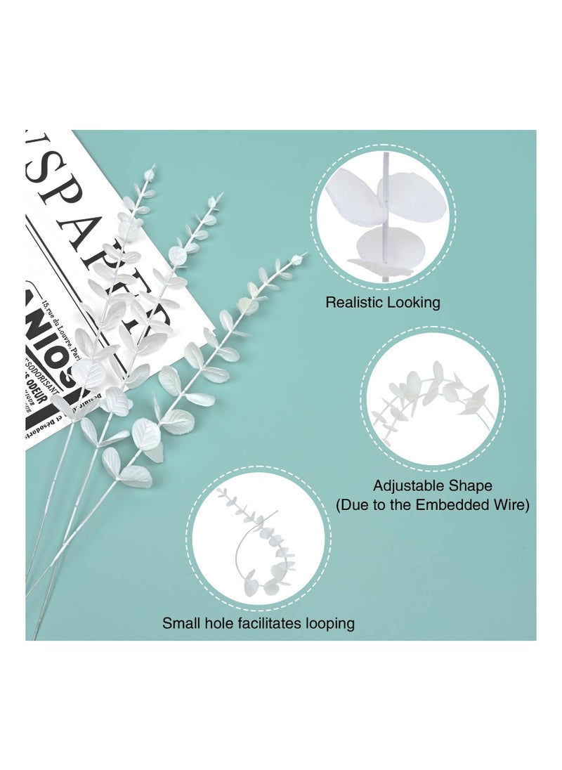 SYOSI Eucalyptus Decor, White Eucalyptus Stems, Artificial Eucalyptus Leaves Stems, for Flower Wedding Bouquet Vase Fall Home Office Decor Halloween Decor Thanksgiving Decorations(24Pcs)  - Image 4