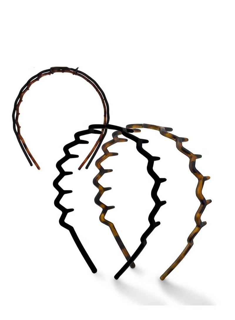 Zig Zag Headbands - Recycled Plastic Hair Band for Men & Women - Classic 90s Headband & Hairband - Mens Headband - Wavy Headband with Teeth - Hair Headbands - 2pcs Black & Amber - Image 1