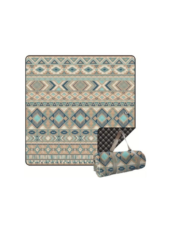 فيو بساط نزهة قابل للطي مقاوم للماء مطبوع ؛ حصيرة بر من قماش الأكسفورد مبطنة من الأسفل قابلة الغسل وإعادة الإستخدام مناسبة للتخييم والشاطئ والهواء الطلق ٢ × ٢ متر - Image 2