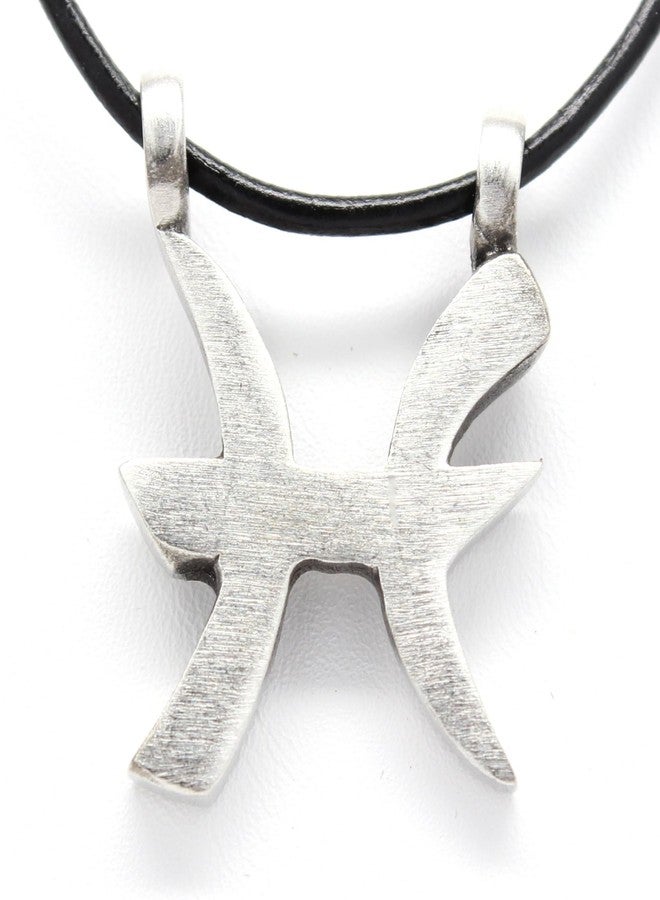 تريلوجي جوليري قلادة من البيوتر على شكل برج الحوت (20 فبراير - 20 مارس) مع سلسلة جلدية - Image 2