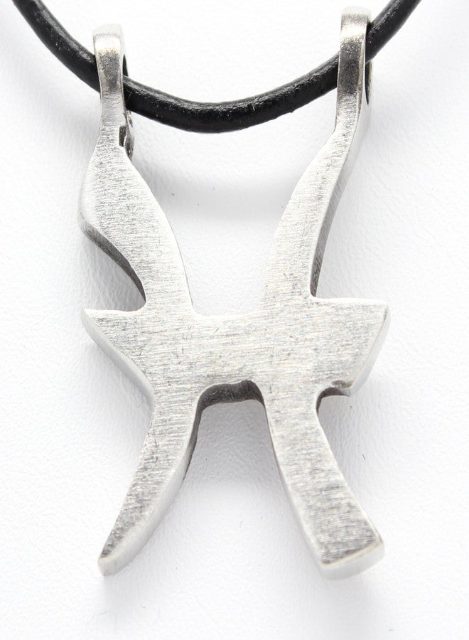 تريلوجي جوليري قلادة من البيوتر على شكل برج الحوت (20 فبراير - 20 مارس) مع سلسلة جلدية - Image 3