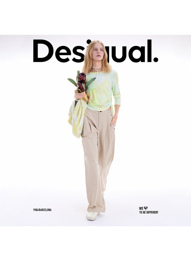 DESIGUAL 25 Fall/Winter New Floral Embroidered Loose Straight-Leg Women'S Casual Pants - Image 2