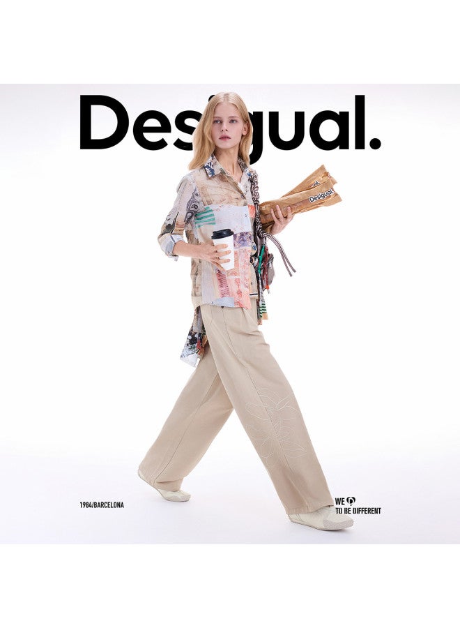 DESIGUAL 25 Fall/Winter New Floral Embroidered Loose Straight-Leg Women'S Casual Pants - Image 5