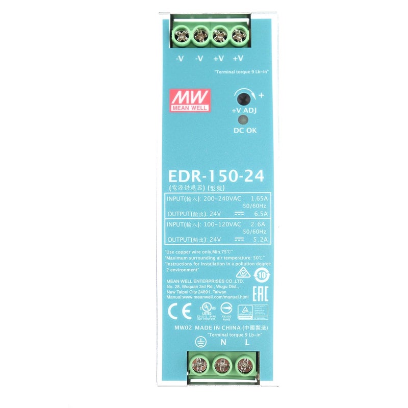Mean Well EDR 150 24 Industrial DIN Rail Power Supply 24VDC 156W 6.5A UL Certified - Image 4
