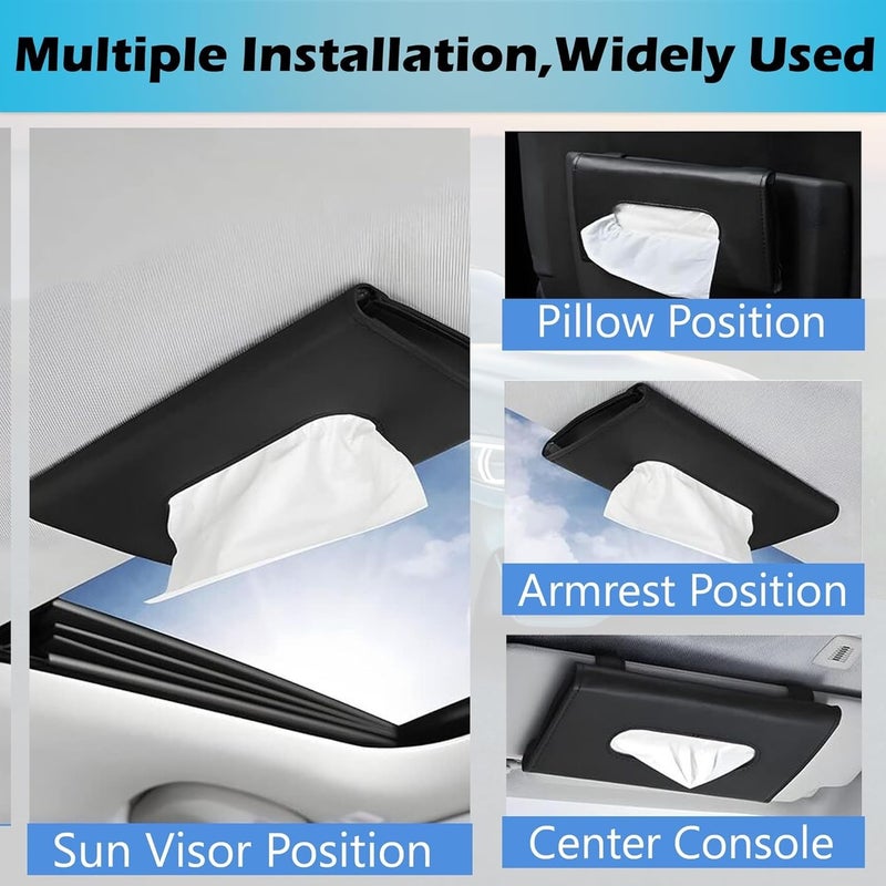 Cabius Car Tissue Box & Napkin Holder – PU Leather Paper Towel & Wipes Case for Sun Visor Holder | Universal Car Interior Accessory – Compatible with All Cars (Black) - Image 4