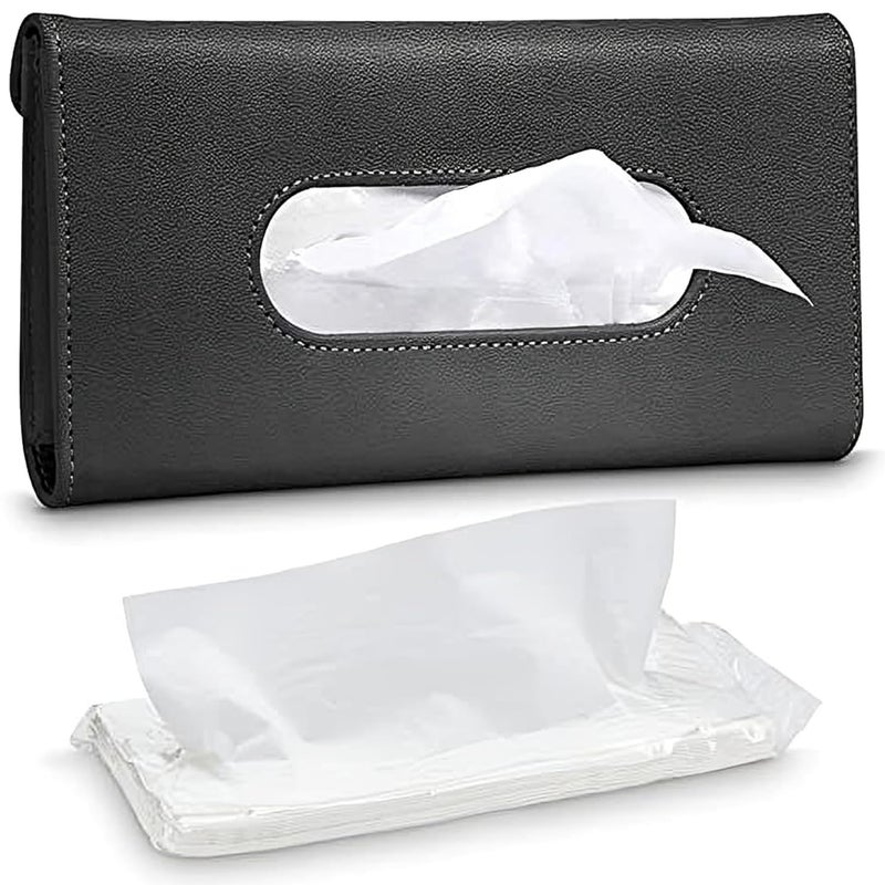 Cabius Car Tissue Box & Napkin Holder – PU Leather Paper Towel & Wipes Case for Sun Visor Holder | Universal Car Interior Accessory – Compatible with All Cars (Black) - Image 2