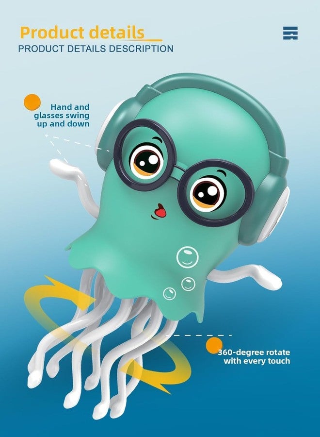MANVI Octopus Toy for Kids, Wind-up Key Operated Dancing Jellyfish, Interactive Sensory Development for Infants & Kids, Crazy Crawling Toy (ELECTRICK Octopus Green) - Image 3