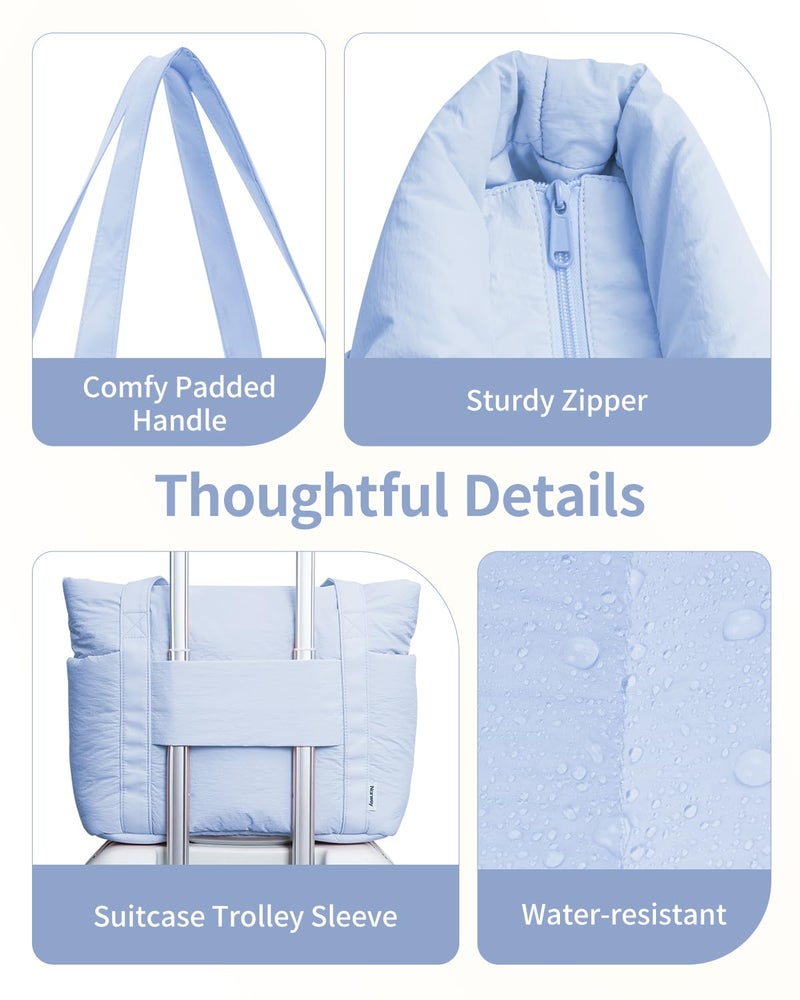 Narwey Puffer Tote Bag for Women Work with 15.6" Laptop Compartment, Puffy Quilted Travel Tote Bags with Luggage Sleeve for Carry on, Gym, Teacher, Nurse (Blue, Large) - Image 5