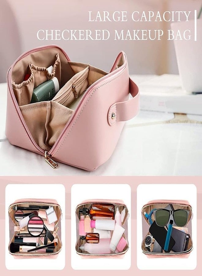 KRUPAVI Travel Makeup Bag, Large Capacity Cosmetic Bags for Women, Waterproof Portable Pouch Open Flat Toiletry Bag Make up Organizer with Divider and Handle, Wide Opening Cosmetic/Makeup Organizer - Image 3