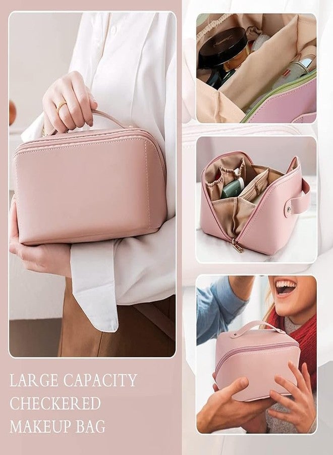 KRUPAVI Travel Makeup Bag, Large Capacity Cosmetic Bags for Women, Waterproof Portable Pouch Open Flat Toiletry Bag Make up Organizer with Divider and Handle, Wide Opening Cosmetic/Makeup Organizer - Image 2