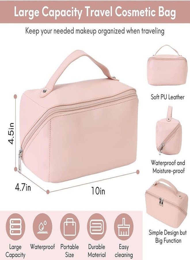 KRUPAVI Travel Makeup Bag, Large Capacity Cosmetic Bags for Women, Waterproof Portable Pouch Open Flat Toiletry Bag Make up Organizer with Divider and Handle, Wide Opening Cosmetic/Makeup Organizer - Image 1