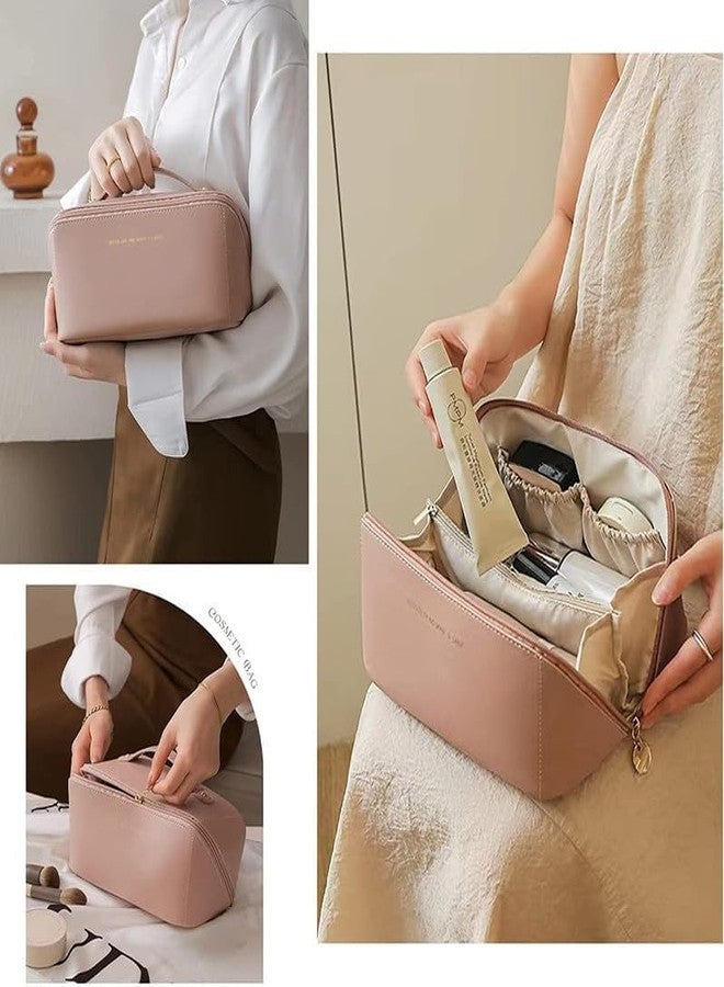 KRUPAVI Travel Makeup Bag, Large Capacity Cosmetic Bags for Women, Waterproof Portable Pouch Open Flat Toiletry Bag Make up Organizer with Divider and Handle, Wide Opening Cosmetic/Makeup Organizer - Image 4