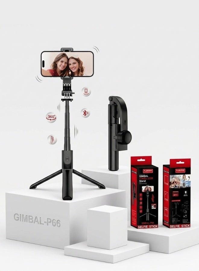 التخطيط عصا سيلفي ومثبت تصوير (جيمبال) P66 مانع للاهتزاز | حامل ثلاثي وريموت بلوتوث - Image 1