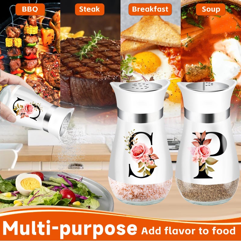 H&Foumre Salt and Pepper Shakers Set, 4 oz White Kitchen Accessories, Stainless Steel & Glass Spice Dispenser Classic, Refillable Design, Farmhouse Salt Pepper Shakers Cute Kitchen Decoration - Image 3