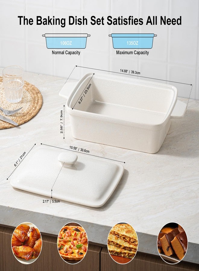 DAFUCERAMIC Casserole dish with Lid, 3.5 Quart Porcelain Baking Dish With Lid, Deep 13 x 9 Casserole Dishes for Oven with Lid, Rectangular Bakeware With Handle, Microwave, Oven Safe - Image 2