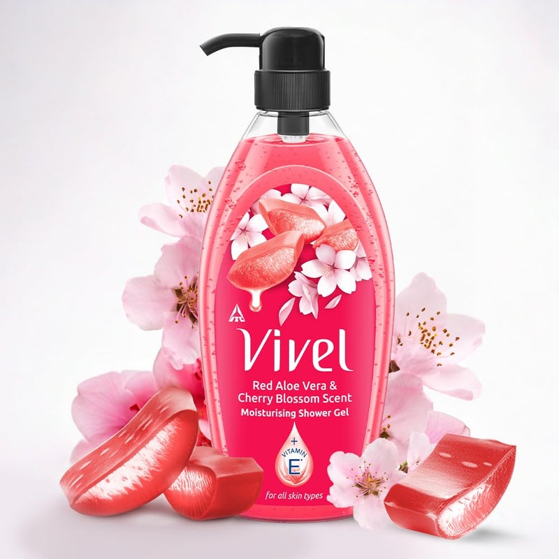 Vivel Red Aloe Vera  Cherry Blossom Scent Shower Gel 895 ml Moisturizing Body Wash with Plant based Cleansers Body wash Shower Gel for Women  Men For All Skin Types - Image 1