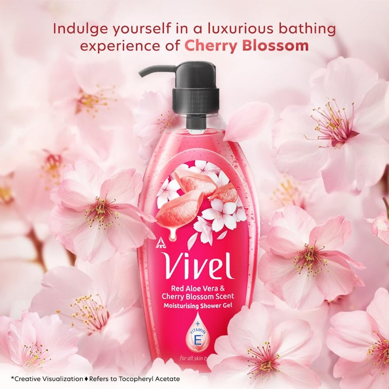 Vivel Red Aloe Vera  Cherry Blossom Scent Shower Gel 895 ml Moisturizing Body Wash with Plant based Cleansers Body wash Shower Gel for Women  Men For All Skin Types - Image 3