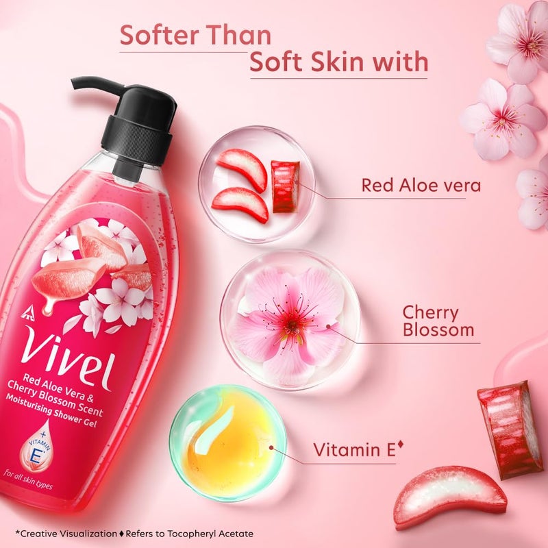 Vivel Red Aloe Vera  Cherry Blossom Scent Shower Gel 895 ml Moisturizing Body Wash with Plant based Cleansers Body wash Shower Gel for Women  Men For All Skin Types - Image 4