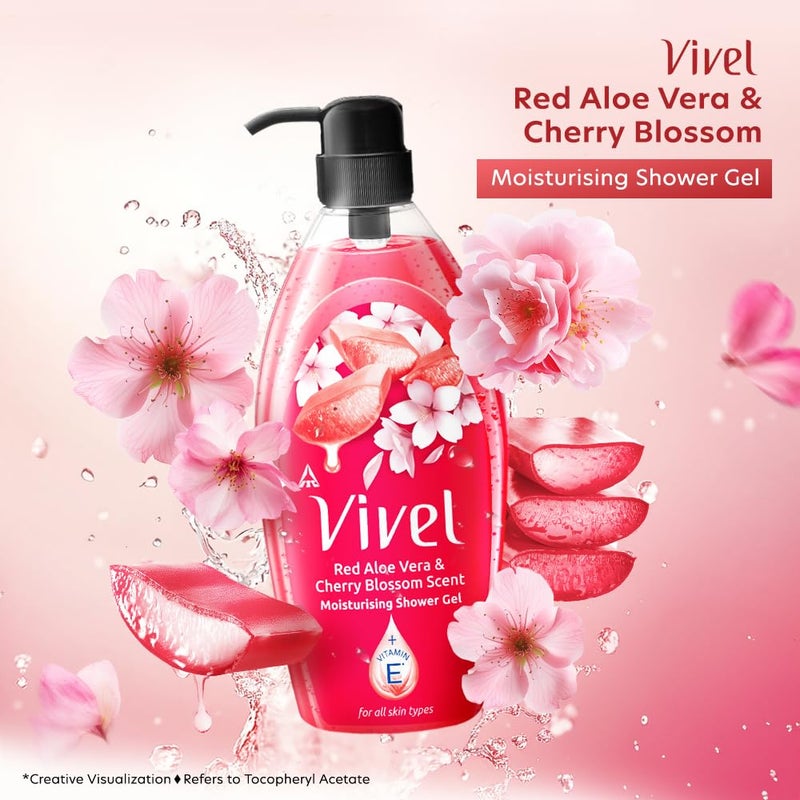 Vivel Red Aloe Vera  Cherry Blossom Scent Shower Gel 895 ml Moisturizing Body Wash with Plant based Cleansers Body wash Shower Gel for Women  Men For All Skin Types - Image 2