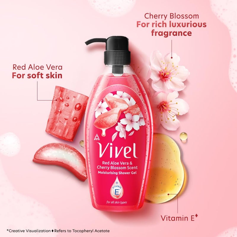 Vivel Red Aloe Vera  Cherry Blossom Scent Shower Gel 895 ml Moisturizing Body Wash with Plant based Cleansers Body wash Shower Gel for Women  Men For All Skin Types - Image 5