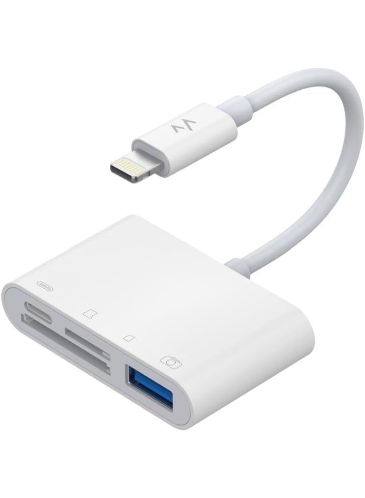 7MD موصل لايتنينغ 4 في 1، قارئ بطاقات USB لايتنينغ SD TF، محول بطاقة الذاكرة، يدعم نقل الصور والفيديو، تقنية OTG للتوصيل والتشغيل، قارئ بيانات محمول لأجهزة iOS - Image 2