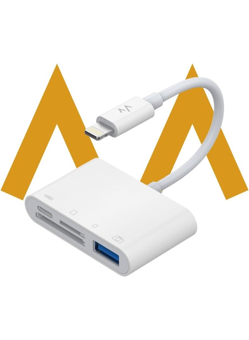 7MD موصل لايتنينغ 4 في 1، قارئ بطاقات USB لايتنينغ SD TF، محول بطاقة الذاكرة، يدعم نقل الصور والفيديو، تقنية OTG للتوصيل والتشغيل، قارئ بيانات محمول لأجهزة iOS - Image 1