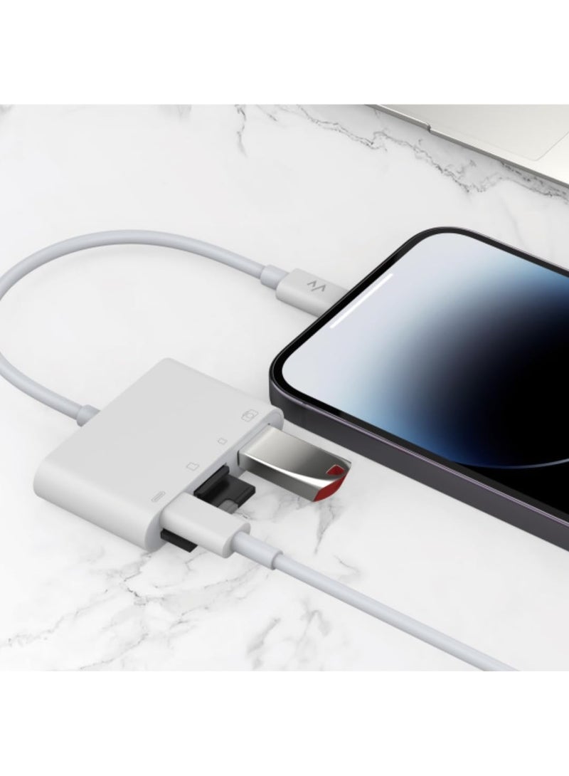 7MD موصل لايتنينغ 4 في 1، قارئ بطاقات USB لايتنينغ SD TF، محول بطاقة الذاكرة، يدعم نقل الصور والفيديو، تقنية OTG للتوصيل والتشغيل، قارئ بيانات محمول لأجهزة iOS - Image 3