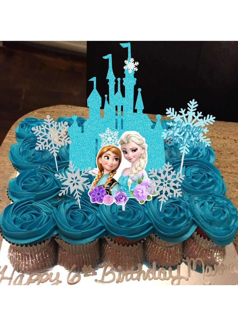 كابتن تيك Frozen Castle Birthday Cake Topper Winter Princess Supplies Snowflake Cartoon Theme Decoration for kids - Image 4