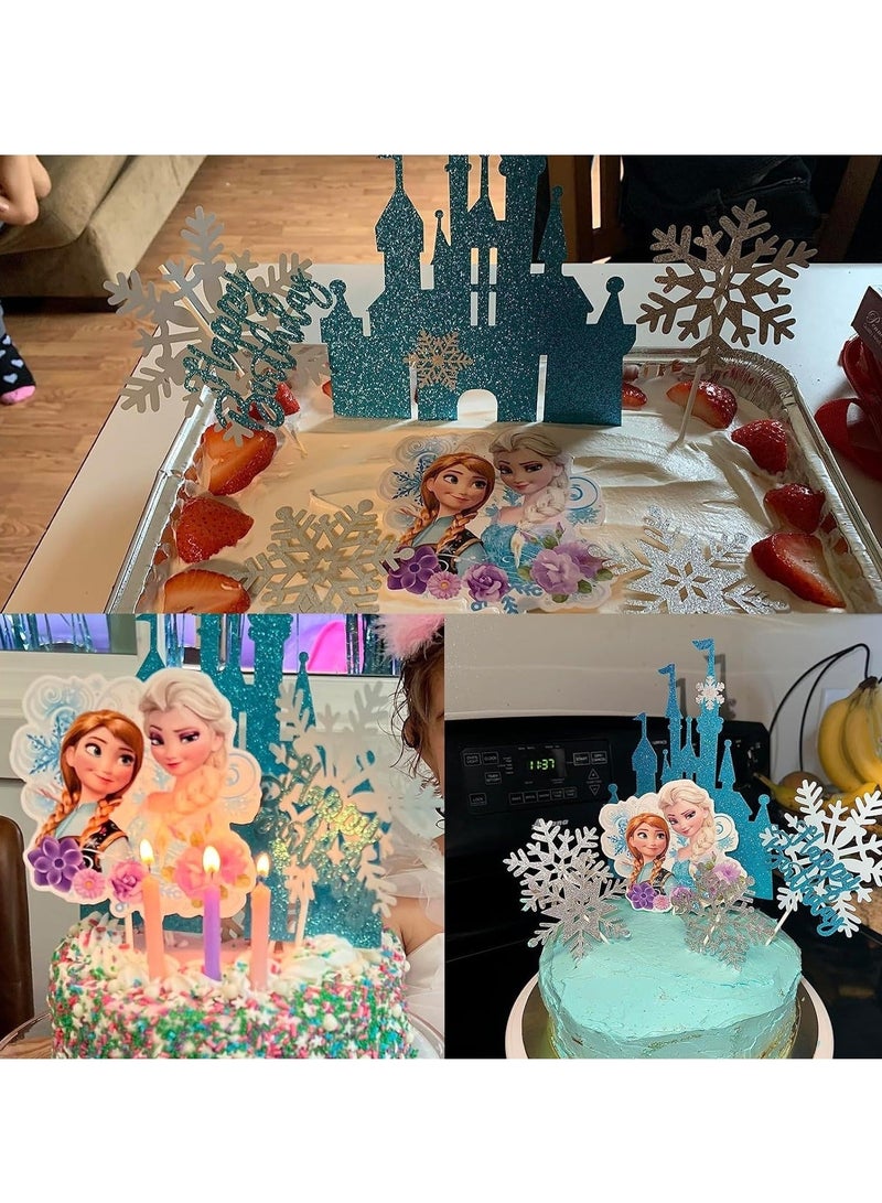 كابتن تيك Frozen Castle Birthday Cake Topper Winter Princess Supplies Snowflake Cartoon Theme Decoration for kids - Image 5