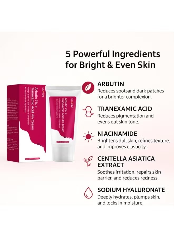 SAUVASINE Arbutin 7% with 4% Tranexamic Acid Cream | Niacinamide Face Moisturizer for Even Skin Tone & Radiance | Centella Asiatica & Hyaluronic Acid for Brightening and Dark Spot Care, 50ml - Image 3