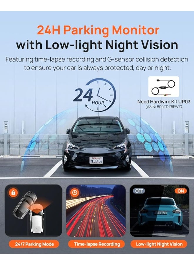 70mai Dash Cam Front and Rear - 2.5K+1080P Dual Dash Camera with HDR, Super Night Vision, F1.55 Aperture, 24H Parking Mode, Built-in Wi-Fi & GPS, G-Sensor, Loop Recording, 64GB Card Included (A410) - Image 3