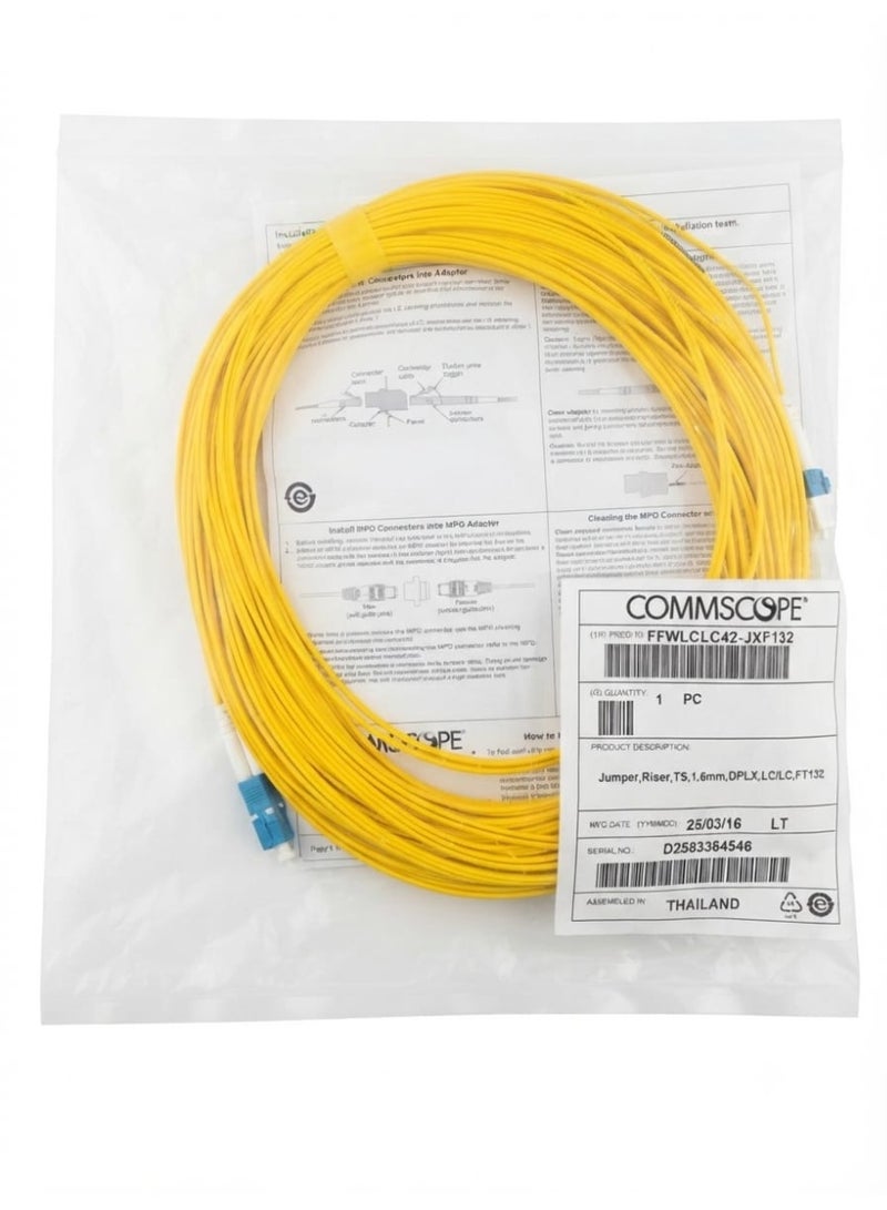 COMMSCOPE Fiber Optic Patch Cord, Duplex LC to LC, 1.6mm, 132 Feet, Yellow, FFWLCLC42-JXF132