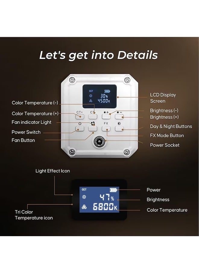 XiuWoo Video Light 60W COB Photography Light Tri-Color 2800K-6800K LCD Screen 9 FX Special Effects Fan for Live Streaming  - Image 4