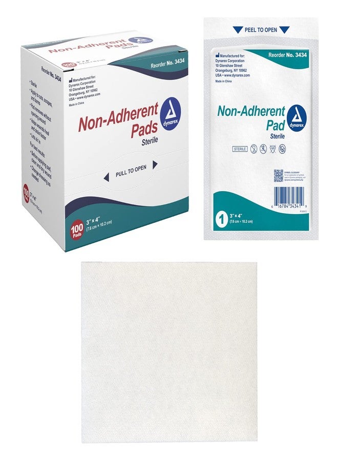 Dynarex Non-Adherent Pads-Sterile, Individually Packaged, Non-Stick Wound and Burn Care, Soft & Highly Absorbent, 3” x 4”, 1 Box of 100 Non-Adherent Pads-Sterile - Image 1