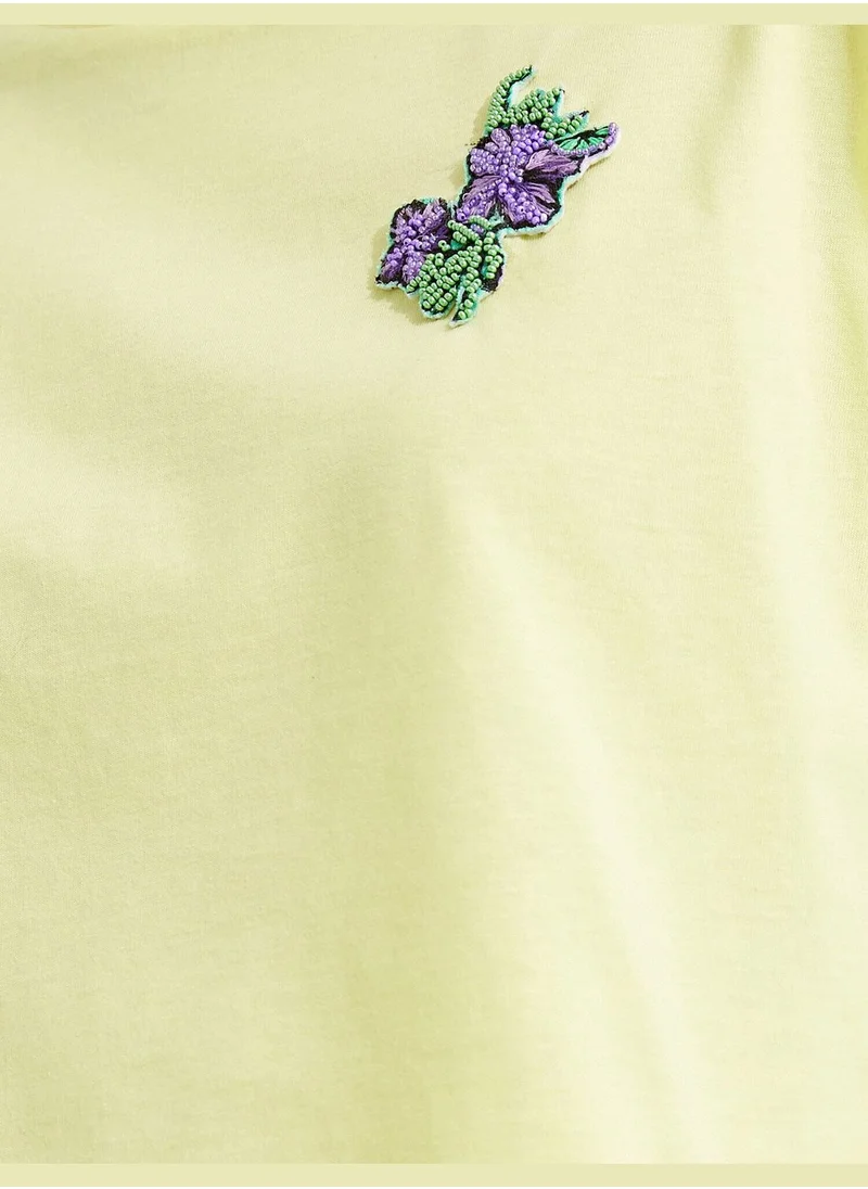 كوتون Embroidered T-Shirt Crew Neck Cotton
