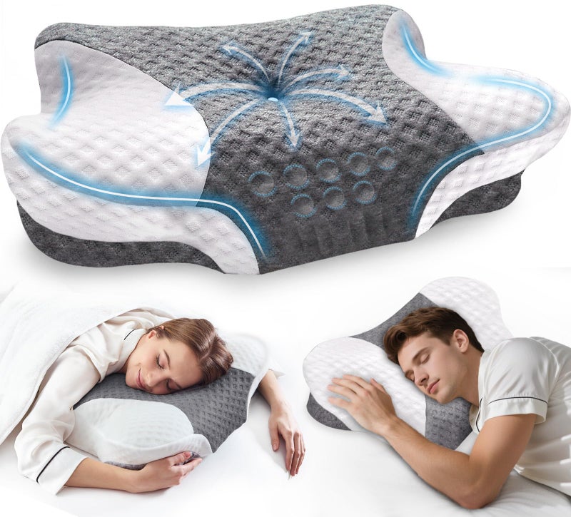 Cervical Neck Pillows with Memory Foam Neck Pillows for Pain Relief Contour Memory Foam Pillows Ergonomic Neck Support Adjustable Orthopedic Bed Pillows with Breathable Pillowcase for Sleeping