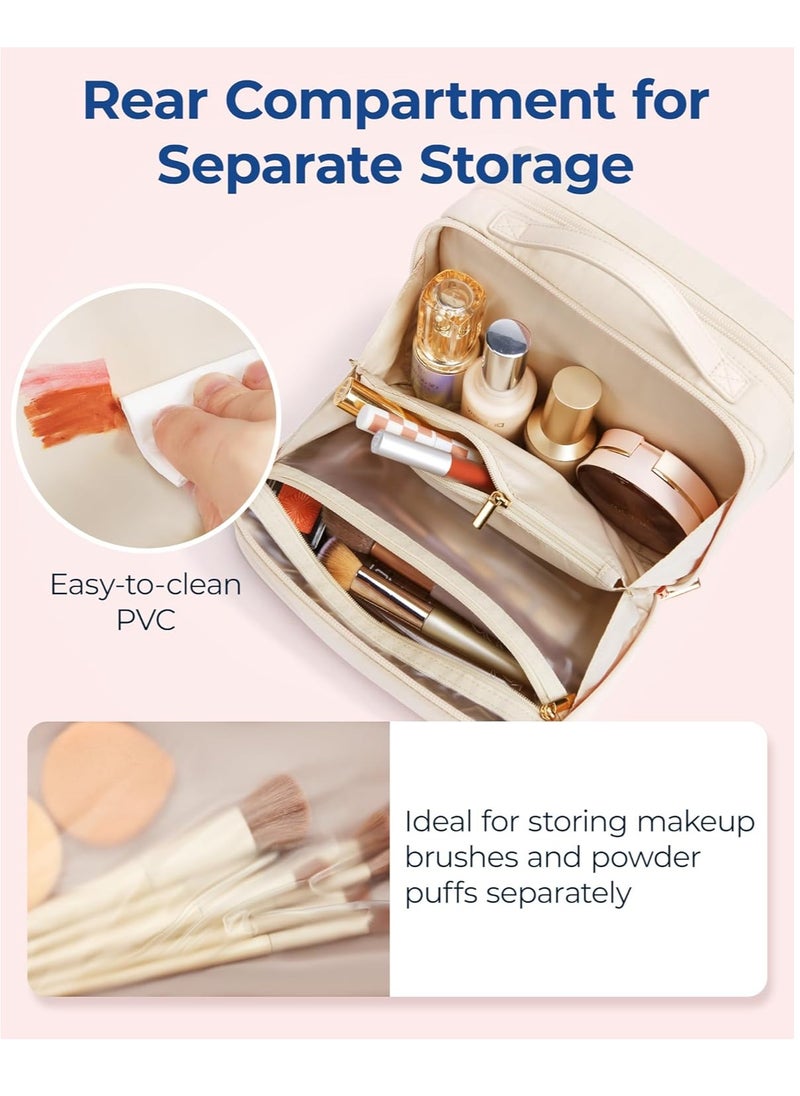 BAGSMART BAGSMART Travel Makeup Bag Large Capacity Cosmetic Bag, Wide-open Portable Make Up Bag Organizer for Women for Travel Essentials Travel-Size Toiletries Accessories Bottles, Brushes (Beige)  - Image 3
