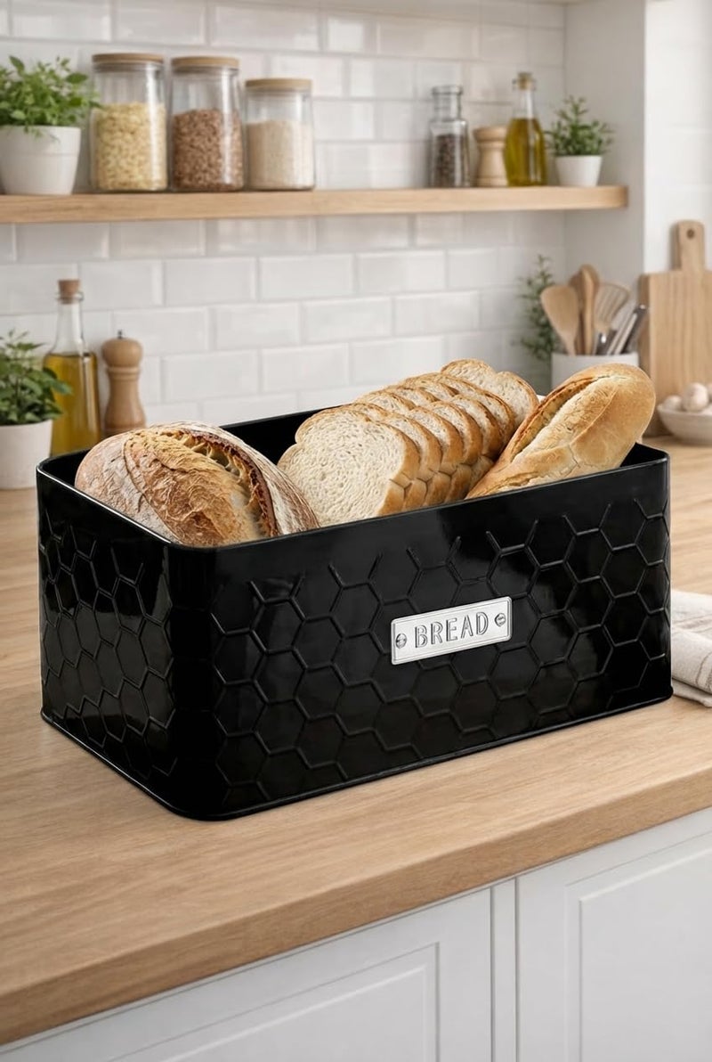 vensovo Bread Box for Countertop â€“ Large Black Metal Bread Bin with Bamboo Cutting Board Lid, Farmhouse Bread Storage Container for Homemade Bread, Baked Goods & Kitchen Counter Organization - Image 3