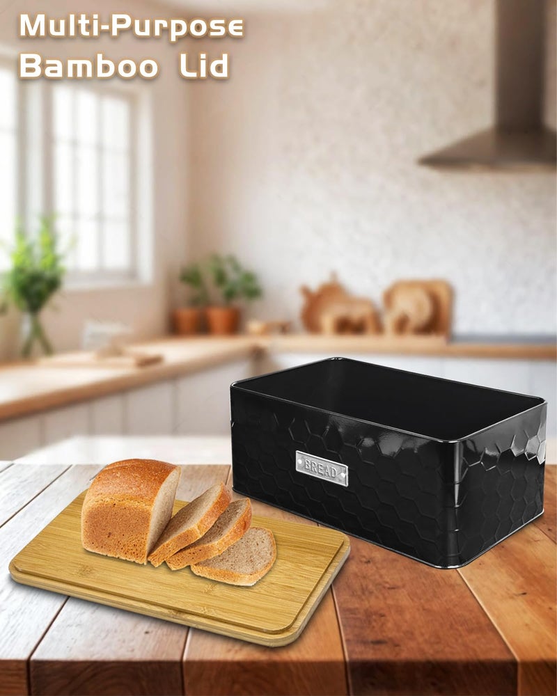 vensovo Bread Box for Countertop â€“ Large Black Metal Bread Bin with Bamboo Cutting Board Lid, Farmhouse Bread Storage Container for Homemade Bread, Baked Goods & Kitchen Counter Organization - Image 4