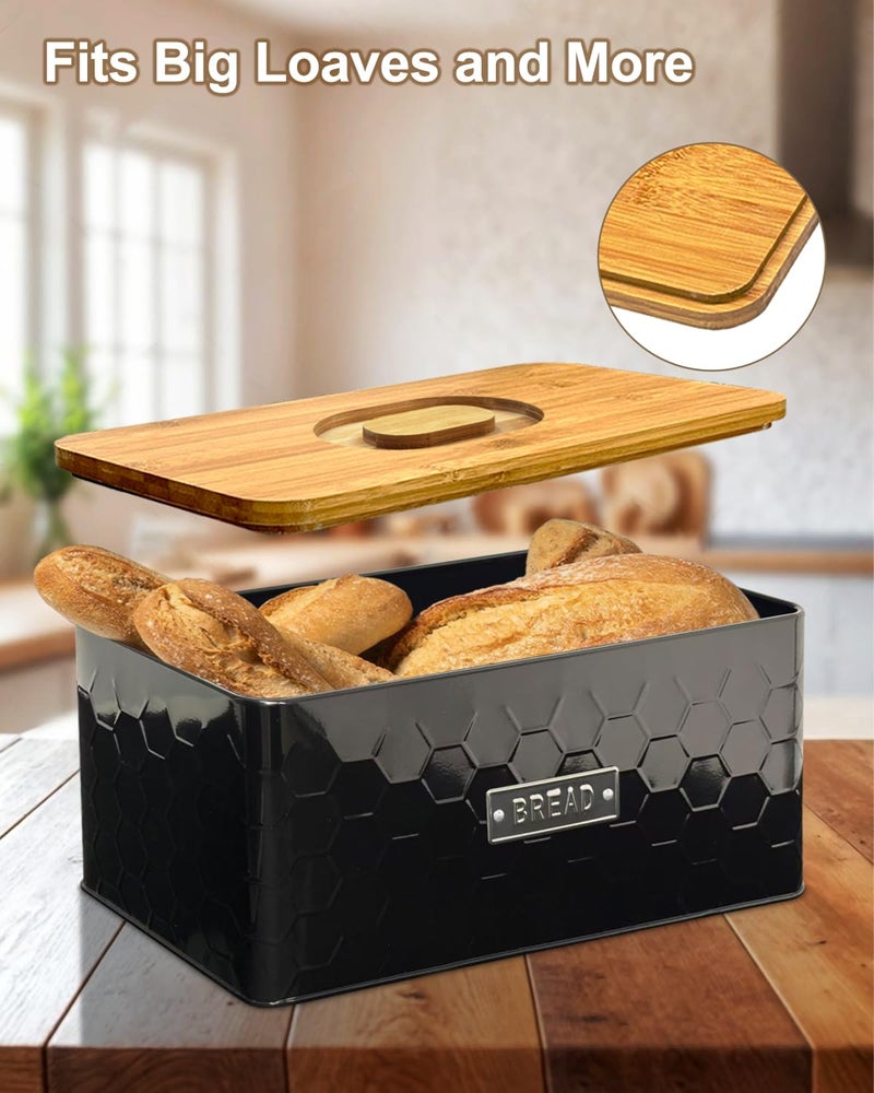 vensovo Bread Box for Countertop â€“ Large Black Metal Bread Bin with Bamboo Cutting Board Lid, Farmhouse Bread Storage Container for Homemade Bread, Baked Goods & Kitchen Counter Organization - Image 5