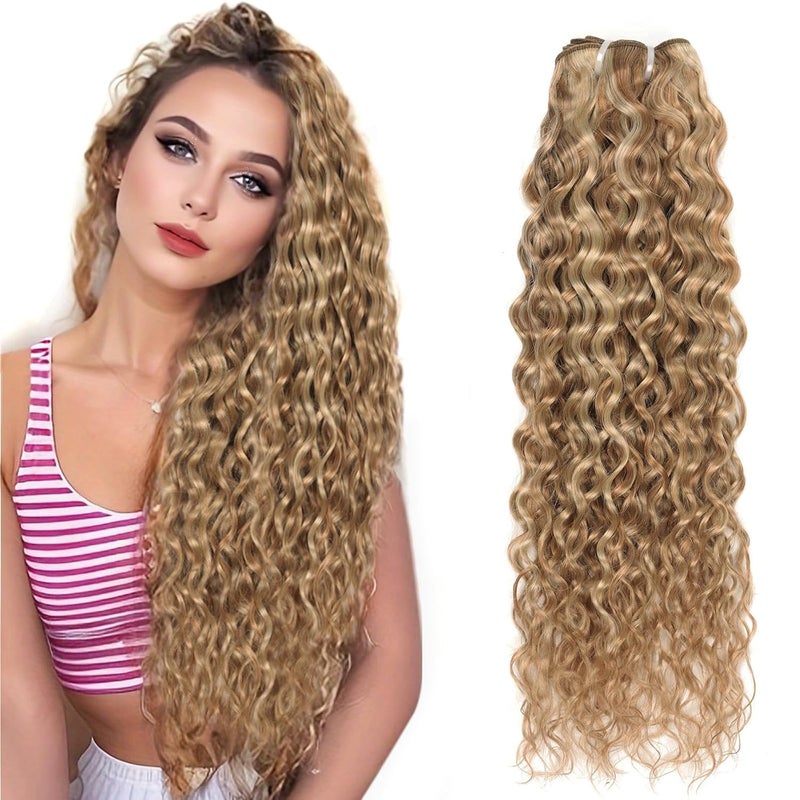 FASHION LINE Brazilian P27613 Water Wave Blonde Human Hair Extensions Unprocessed Human Hair Bundles Weft 1PC 100g Piano Color 20