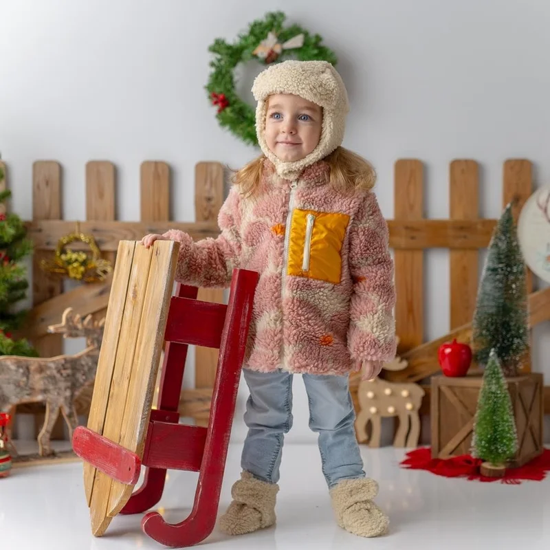 Mama Yoyo Faux Fur Girl's Coat Flower Pattern