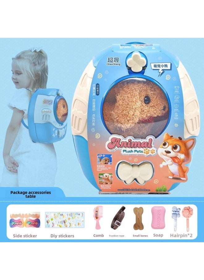 Children's Simulation Electric Plush Kitten Girl Toy Will Call Walking Adorable Rabbit Puppy Doll Gift-Color:Teddy Dog Trolley Case -Specifications:Battery Edition  - Image 1