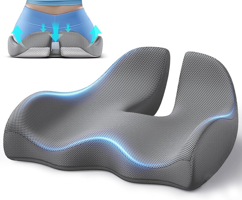 Benazcap X Large Memory Seat Cushion for Office Chair,Chair Cushion, Ergonomic Cushions Memory Foam for Long Sitting for Gaming Chair and Car Seat - Grey - Image 1