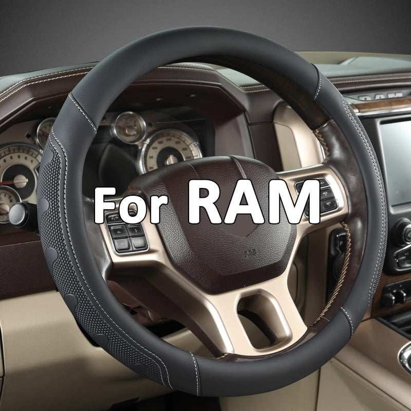 GIANT PANDA Car Steering Wheel Cover for RAM 1500 2500 3500 Compatible with Dodge RAM 15516 inches BlackGray Line