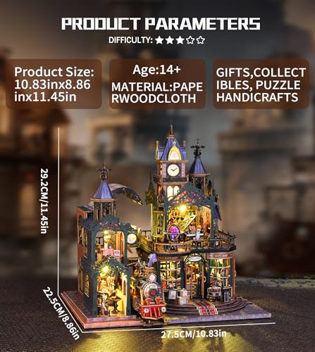 Spilay DIY Miniature House Kit DIY Dollhouse Kit with Music Box and Dust Cover 3D Wooden Puzzle Book Nook Kit for Adult Bookshelf DecorGift for Birthday Halloween ChristmasRail Track City - Image 5