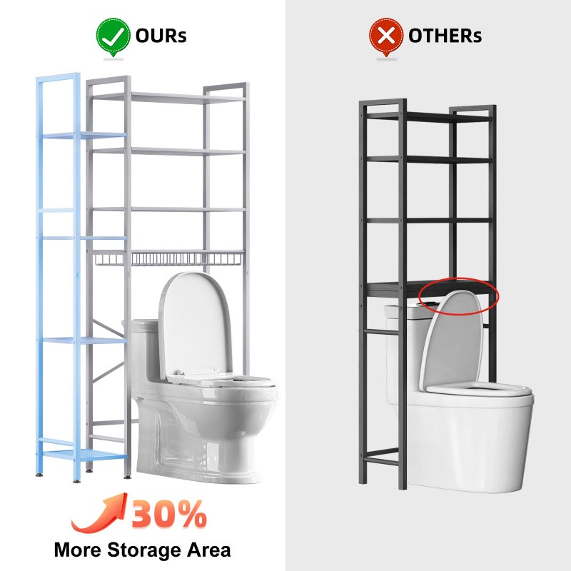 Kalrin 8-Tier Over The Toilet Storage with Side Rack, Over Toilet Storage Rack with Adjustable Shelf & Drain Basket, Freestanding Bathroom Organizer for Balcony, Laundry (Pure White) - Image 2